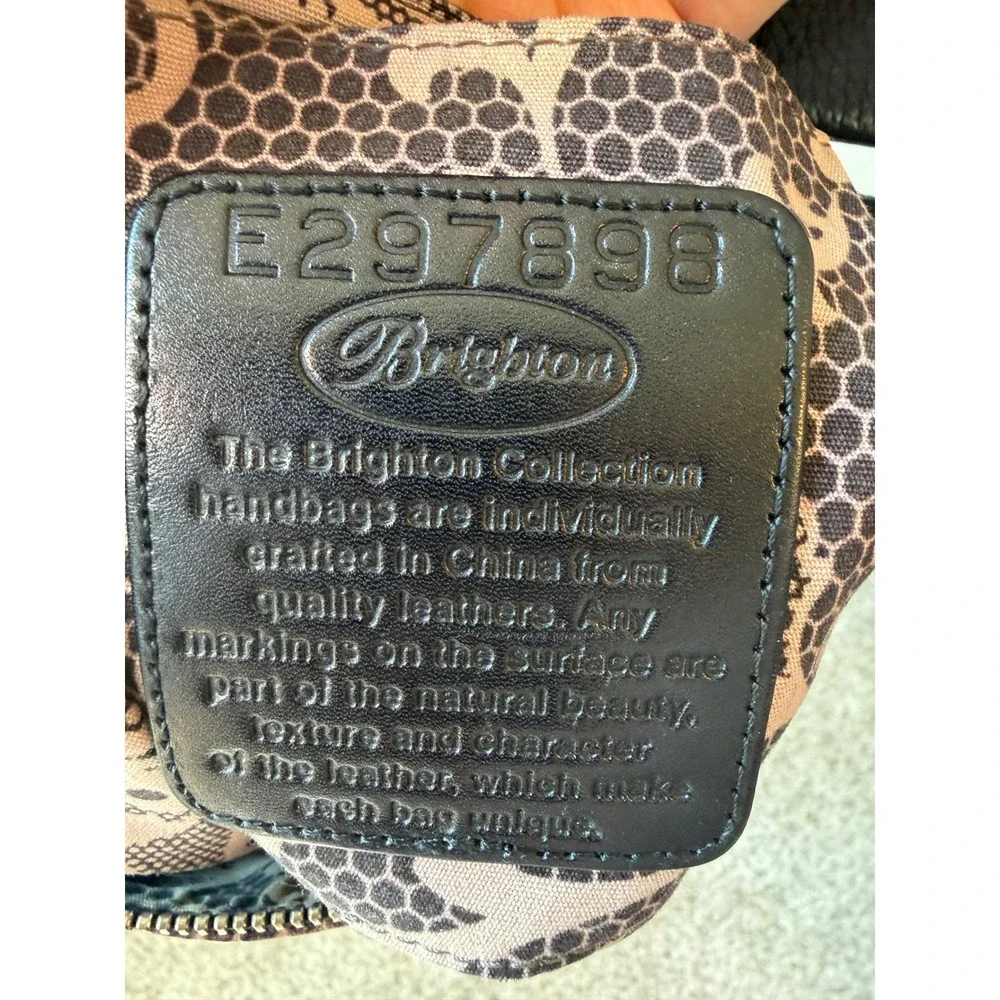 Brighton Black Brown Leather Croc Embossed Crossbody Bag E297898